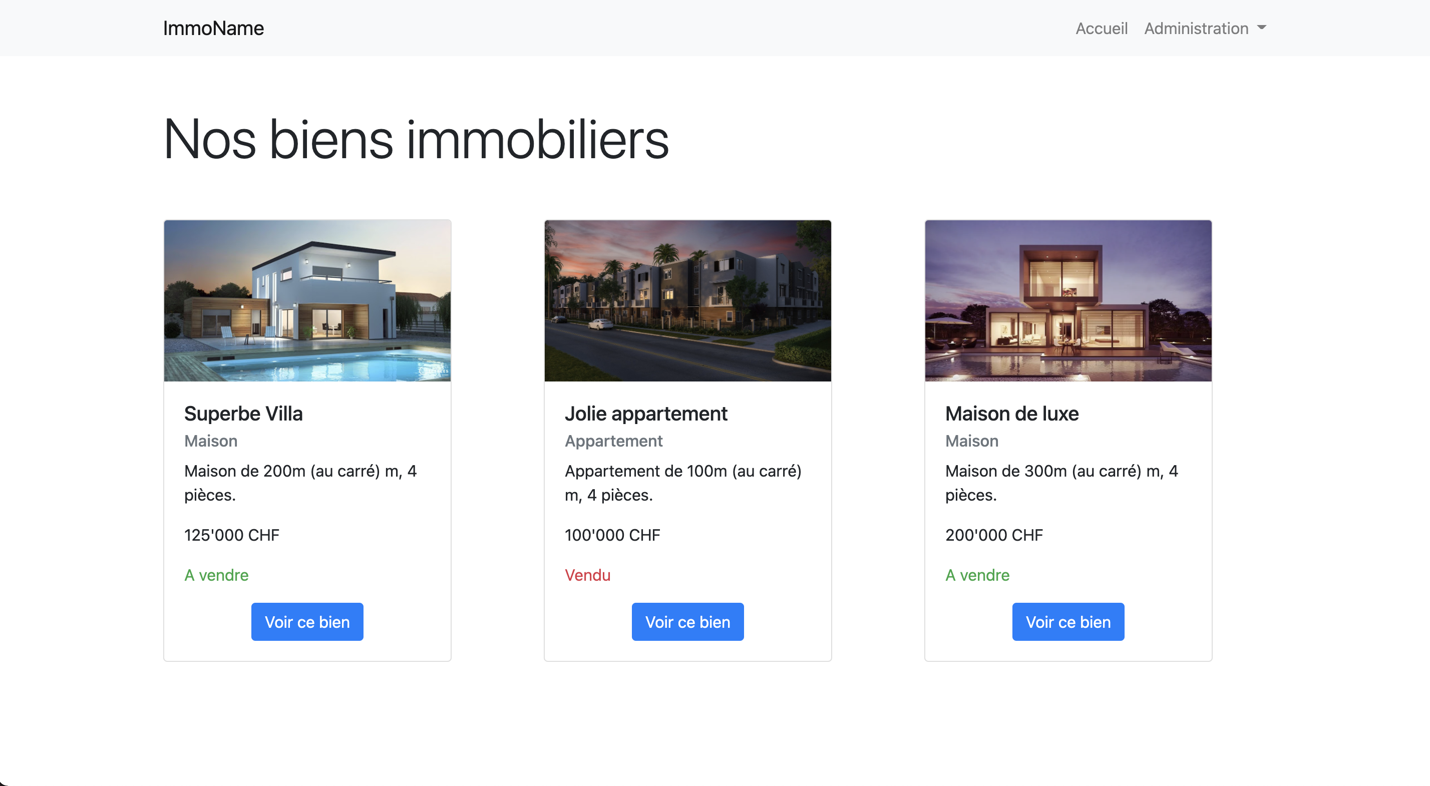 Réalisation d'une application web basée avec Angular 11 pour mettre en ligne des biens immobiliers.